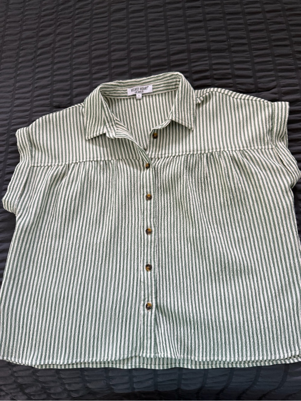 Velvet Heart Women’s Green Striped Button-Up Shirt